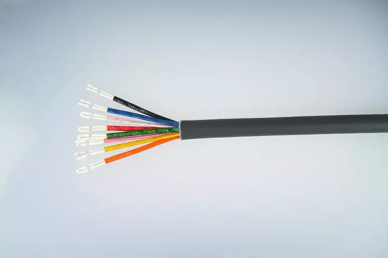 Multicolor wires inside one wrapper of black color.